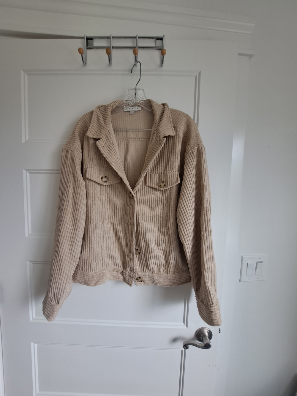 Beige Corduroy Button-Front Jacket